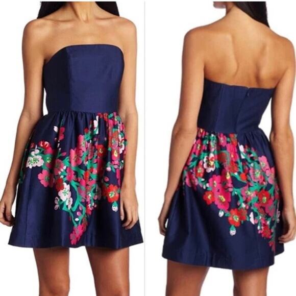 Lilly Pulitzer Dresses & Skirts - Lilly Pulitzer Lottie Navy & Pink Floral Strapless Mini Dress Size 4
